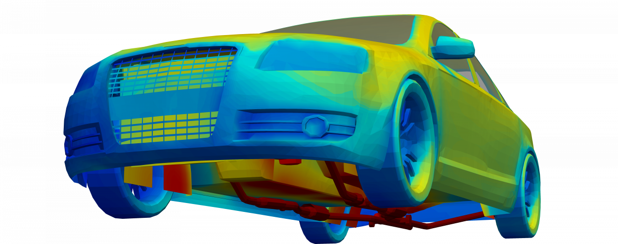 thermal simulation model of audi a6 showing underbody and exhaust heat radiation 