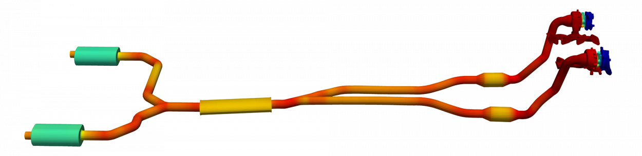 profile view of exhaust system with pulsation effects