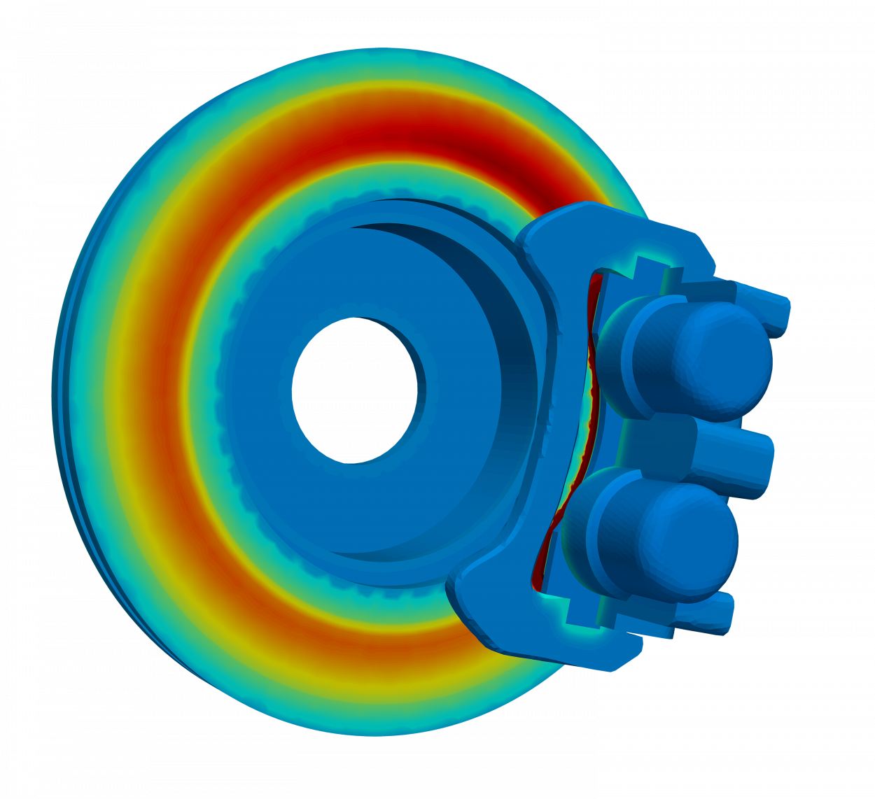 thermal simulation of brake disc and caliper showing heat generation from friction