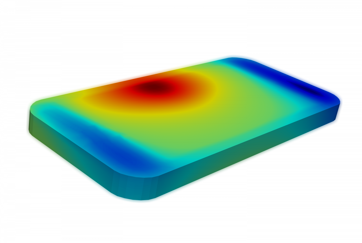 thermal simulation of cell phone with battery hot spot on left of screen