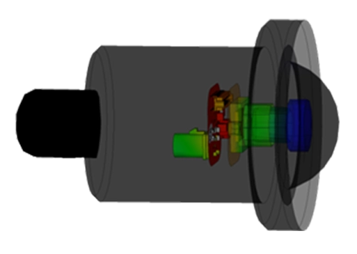 Cross-section of a cylindrical HVAC component showing internal airflow and parts.