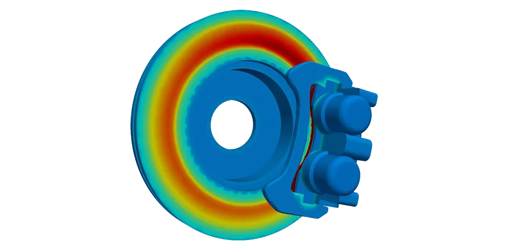 Brake disc thermal map showing heat distribution across rotor and caliper.