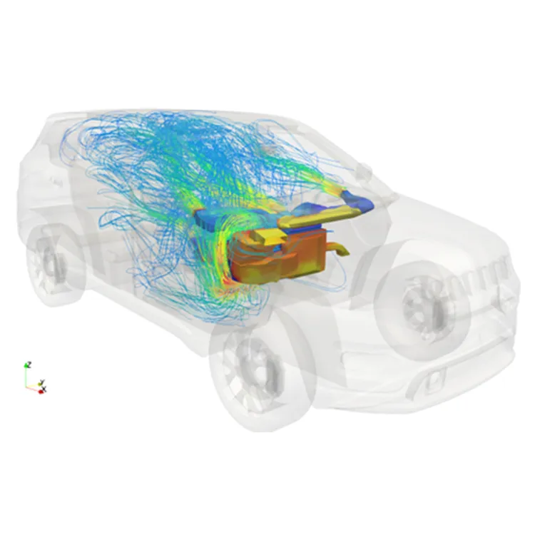 application-sample Vehicle thermal airflow simulation showing heat and air circulation around engine components.