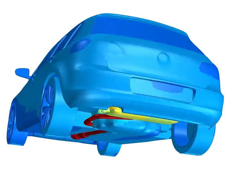 application-sample Underside vehicle view with heat map highlighting exhaust system temperature.