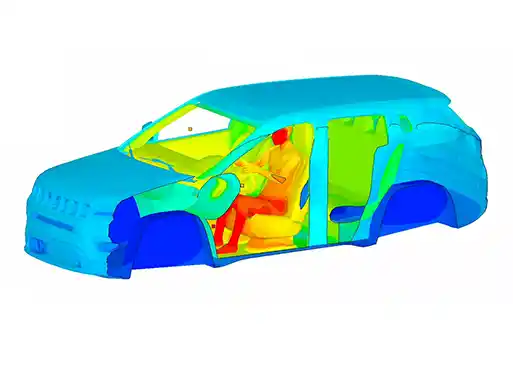 application-sample Vehicle cabin thermal simulation showing temperature distribution around seated occupant.