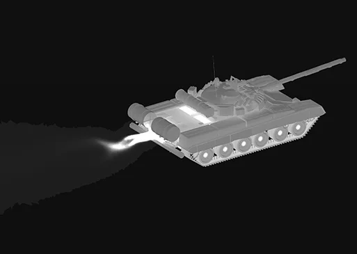 application-sample Tank with exhaust plume showing heat dispersion behind vehicle.