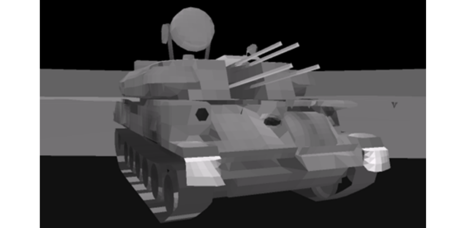 Black and white military tank